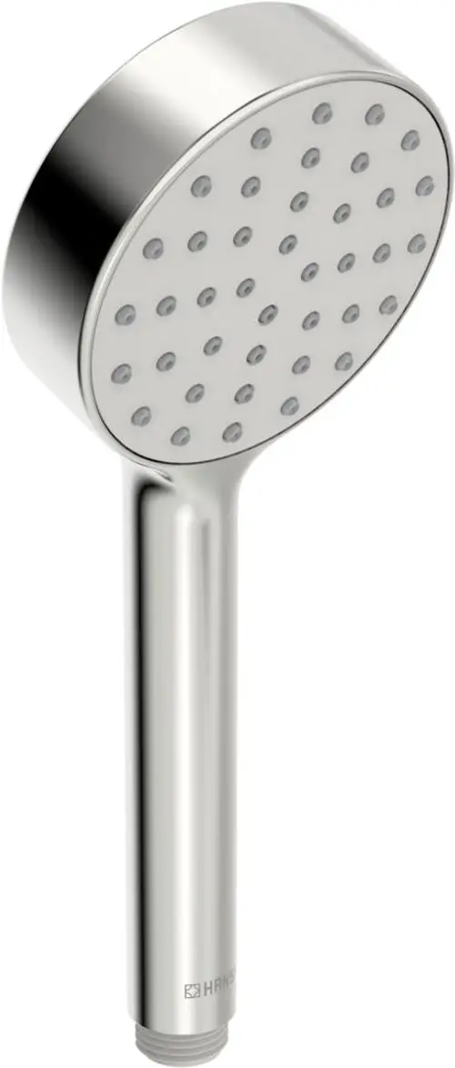 HANSAMEDIJET Handbrause mit runder Kopfplatte, vielen Wasserstrahldüsen und einem schlanken Griff in verchromtem Finish. Ideal für moderne Badezimmeranwendungen.